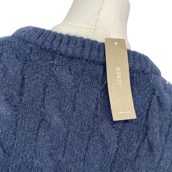 J.Crew Relaxed Cable knit Cardigan Merino Blend Sweater Navy Size L-XL NWT - Picture 7 of 12